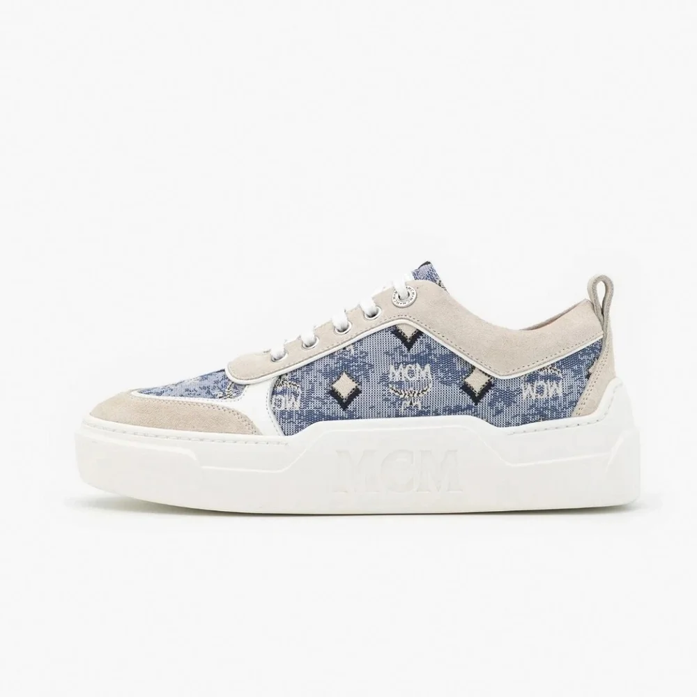 MCM Vintage Monogram‎ Jacquard Low-Top Platform Sneakers Blue 7.5 New in Box